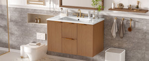 English Elm [video]36 Inch Floating Bathroom Vanity with Ceramic Sink Mdf Cabinet Soft Close N729P417256N
