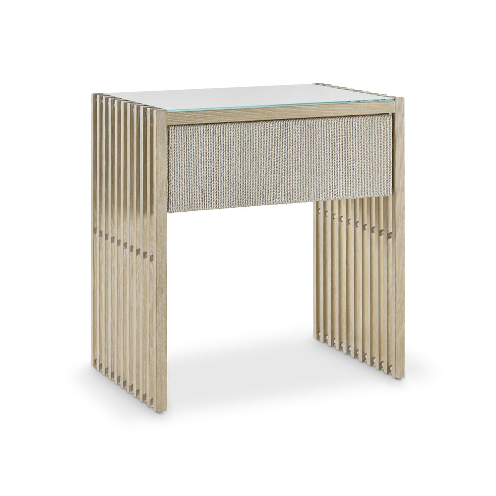 Bernhardt Bernhardt Asana Wire-brushed Oak Nightstand with Danish Cord Drawer and Glass Top 312228