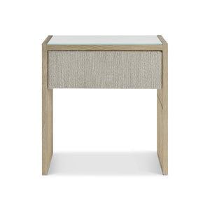 Bernhardt Asana Wire-brushed Oak Nightstand with Danish Cord Drawer and Glass Top