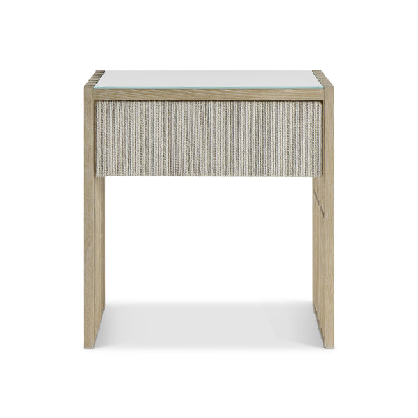 Bernhardt Asana Wire-brushed Oak Nightstand with Danish Cord Drawer and Glass Top