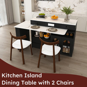 English Elm Kitchen Island Dining Set Marble Veneer Rotating Top Solid Wood Chairs Retro Modern White W2700S00120