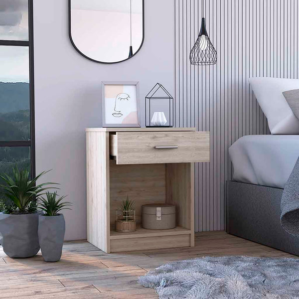 English Elm Eco Nightstand Sleek Modern End Table with Drawer and Open Shelf for Small Spaces and Durable Use Gray 25.6 L x 18.9 W x 5.5 H B07091852
