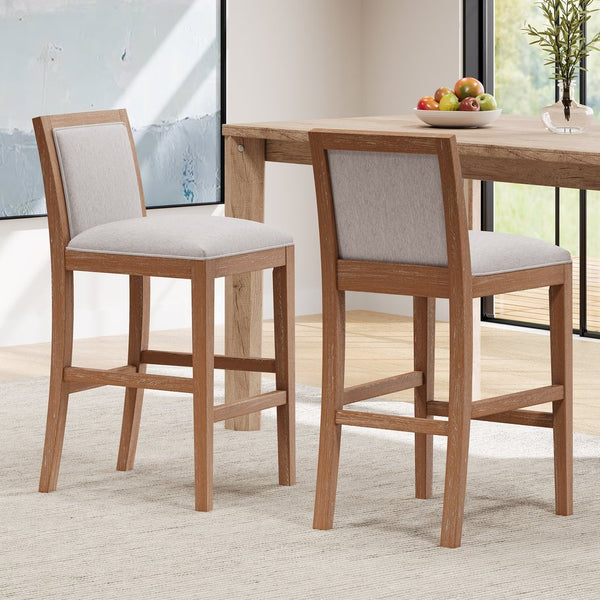 English Elm Christopher Knight Home® - 30.5 Inch Bar Stools Set of 2 with Upholstered Fabric Seats, Rubberwood Frame, 30.5" Height, 300 lb Capacity Beige,Wood N780P192217N