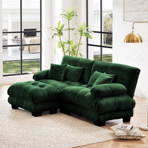English Elm Cloud Couch Sectional Sofa - Luxurious Chenille 2-Seater With Pillows & Convertible Ottoman Design W714S01089