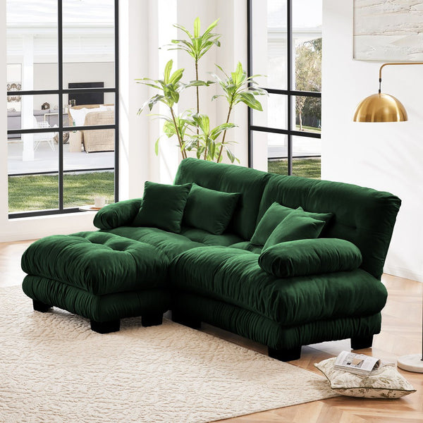 English Elm Cloud Couch Sectional Sofa - Luxurious Chenille 2-Seater With Pillows & Convertible Ottoman Design W714S01089