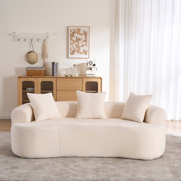 English Elm Crescent-shaped Chenille Sofa Curved Low-back Two-seater with Cloud-like Deep Cushions White W2012P375741
