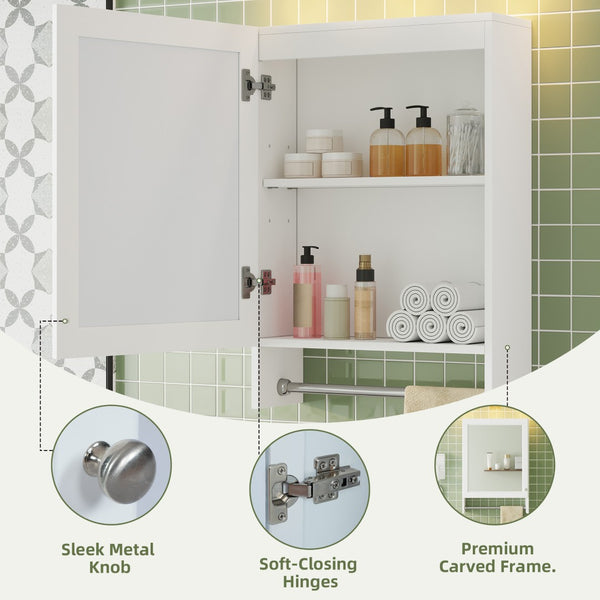 English Elm 3-in-1 Wall Medicine Cabinet with Soft Close Mirror Door Towel Bar and Adjustable Shelf N710P388096K