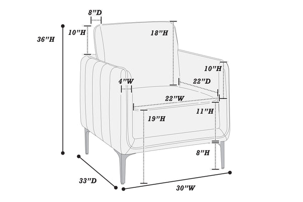 English Elm Beautiful Velvet Accent Chair with Vertical Channel Tufting, Plush Upholstery and L-Shaped Metal Legs Gray 31 L x 34 W x 21 H B011P369871
