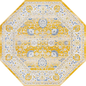 Unique Loom Whitney Bordeaux Machine Made Floral / Botanical Rug Tuscan Yellow, Blue/Ivory/Gray 7' 1" x 7' 1"