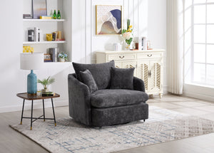 English Elm 360° 360 Swivel Oversized Chenille Armchair with Pocket Spring Seat and Three Throw Pillows Dark Gray W1361S00072