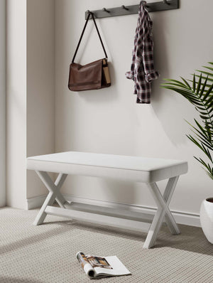 English Elm Abigail Mid-Century Modern Velvet Upholstered Bench - Cream Elegance For Entryways & Living Spaces B365P398212