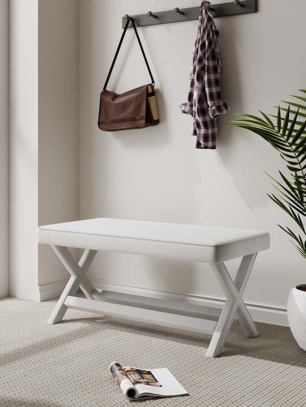 English Elm Abigail Mid-Century Modern Velvet Upholstered Bench - Cream Elegance For Entryways & Living Spaces B365P398212