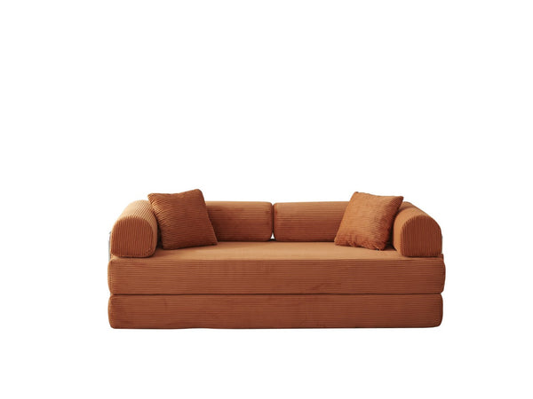 English Elm 78.8" Corduroy Modular Floor Sofa Convertible Sleeper Futon with Pillow Back Support Orange W5617P455986