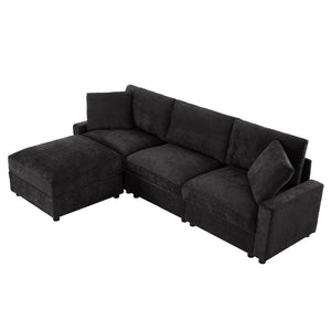 English Elm 103.54" L-shaped Modular Sectional with Ottoman Storage Polyester Cloud Sofa Black W1669S00052