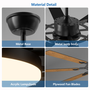English Elm 60 60 Inch Windmill Ceiling Fan with 8 Plywood Blades, Quiet 6-Speed DC Motor, Remote, LED 3CCT W1340P346388