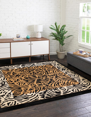 Unique Loom Cream Wildlife-inspired 5'3" X 8' Area Rug – Elegant Soft Palette For Indoor & Outdoor Spaces Brown  3125105-unique-loom