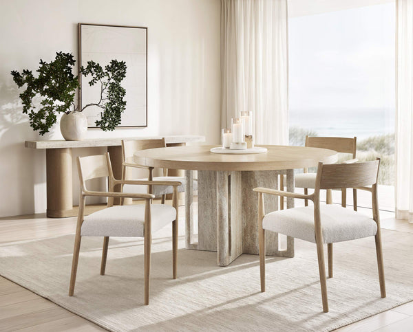 Bernhardt Asana Oak Arm Chair with Open Back and Japandi Minimalist Style