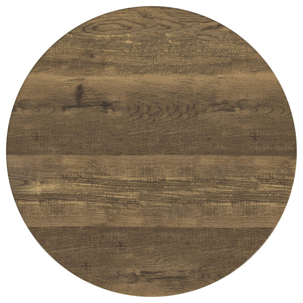 English Elm Kavita Round Farmhouse Side Table with Brown Wood Grain Top, Black Metal Legs & Lower Shelf Storage B062P299907
