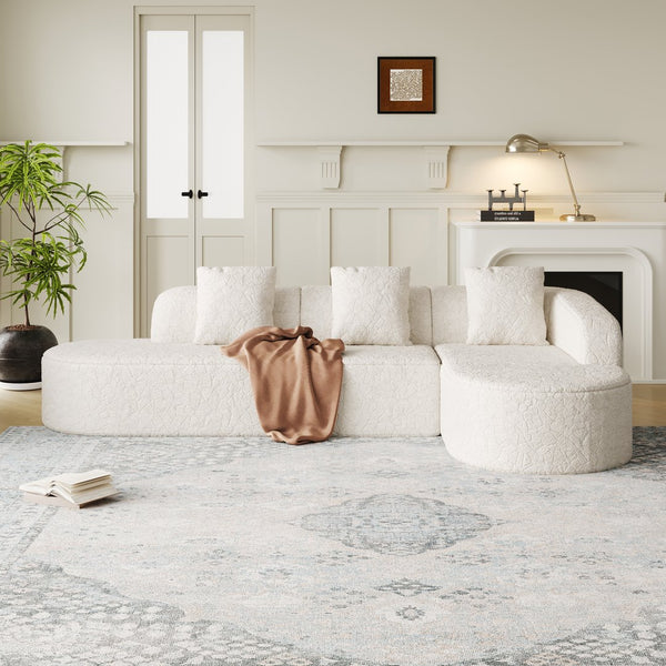 English Elm 111.8-Inch L-Shaped Curved Modular Sofa - Modern Lychee-Textured Fabric With 3 Pillows For Comfort W834S00540