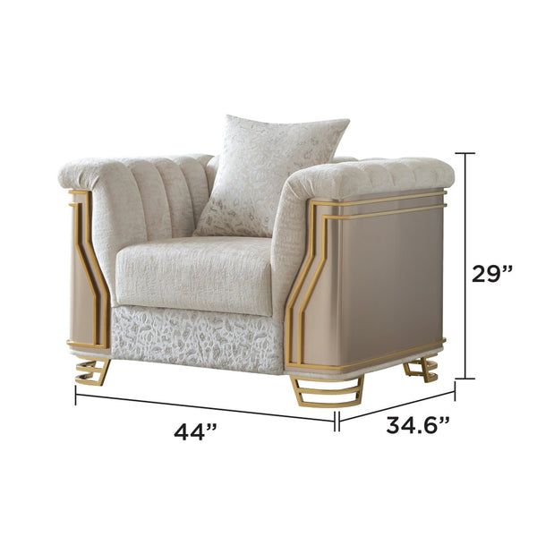 English Elm Chateau Three Piece Living Room Sofa Set Cream Upholstery Gold Steel Legs Glam B009S02179