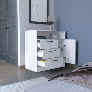 English Elm Dresser with Spacious 3-Drawer and Single-Door Cabinet, Engineered Wood, Sleek Modern Storage Design White 38 L x 25 W x 4 H B097S00093