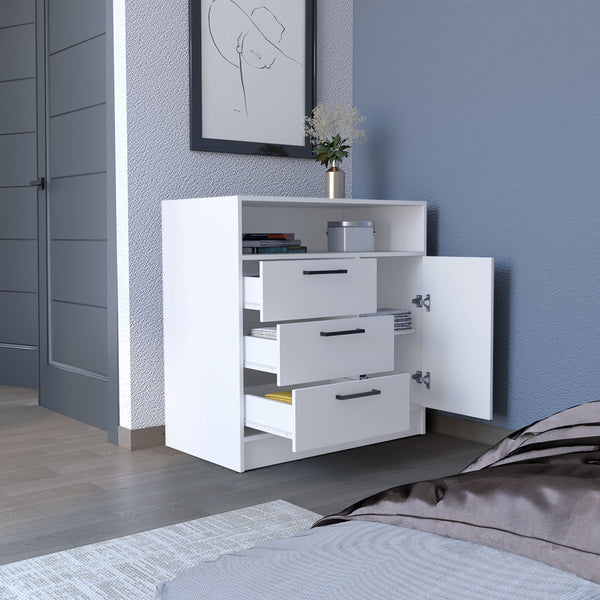 English Elm Dresser with Spacious 3-Drawer and Single-Door Cabinet, Engineered Wood, Sleek Modern Storage Design White 38 L x 25 W x 4 H B097S00093