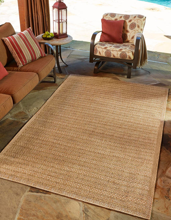 Unique Loom Tan Outdoor Border Collection 2' 2" X 6' 1" Runner Rug – Durable, Stylish, Perfect For Any Space Brown  3127189-unique-loom