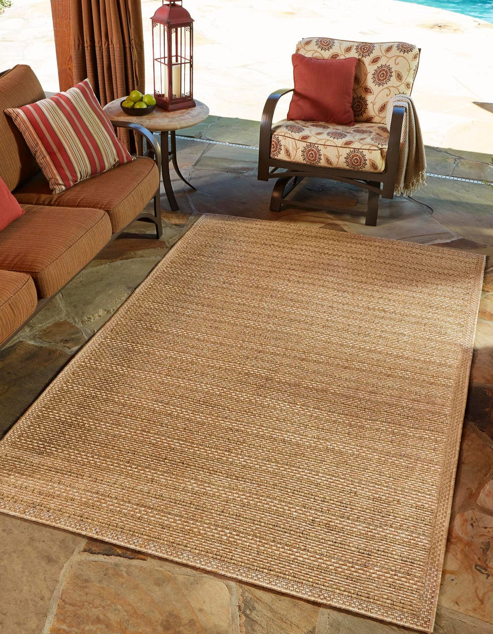 Unique Loom Light Outdoor Border Rug - Durable, Elegant Design For Patios And Decks, Perfect For Any Space Brown  3126501-unique-loom