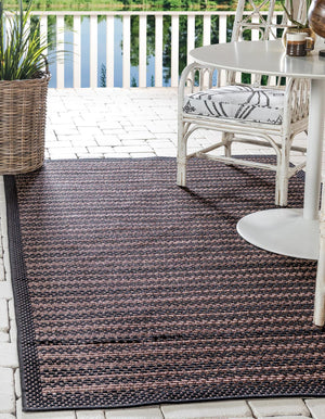 Unique Loom Light Outdoor Border Rug - Durable, Elegant Design For Patios And Decks, Perfect For Any Space Brown  3126509-unique-loom