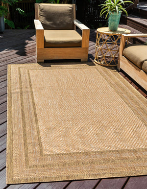Unique Loom Light Outdoor Border Rug - Durable, Elegant Design For Patios And Decks, Perfect For Any Space Tan  3126515-unique-loom