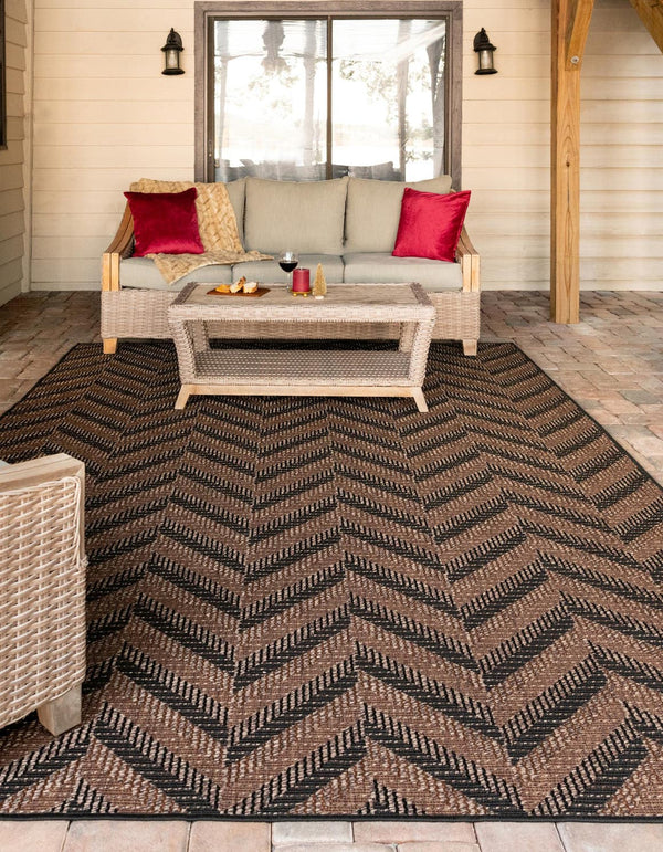 Unique Loom Brown 4'1" X 6'1" Outdoor Rug - Stylish And Durable Modern Design For Patios And Decks Brown  3185885-unique-loom