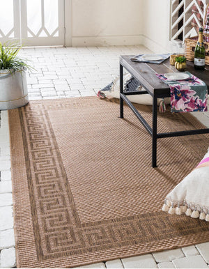 Unique Loom Brown Outdoor Border Rug – 3' X 5' Durable Design For Patios, Decks, And Garden Spaces Brown  3127232-unique-loom