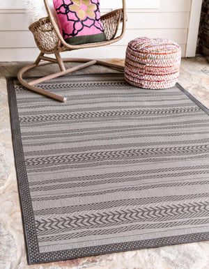 Unique Loom Light Outdoor Border Rug - Durable, Elegant Design For Patios And Decks, Perfect For Any Space Gray  3126563-unique-loom