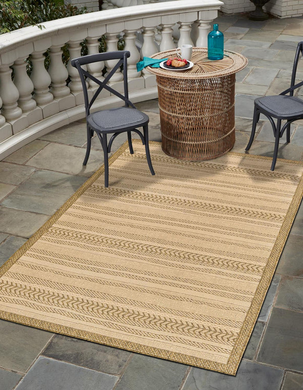 Unique Loom Tan Outdoor Border Collection 2' 2" X 6' 1" Runner Rug – Durable, Stylish, Perfect For Any Space Beige  3127143-unique-loom