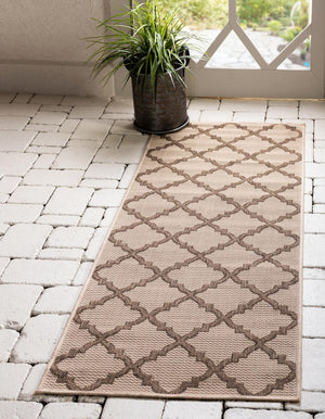 Unique Loom Beige Outdoor Trellis Runner - Stylish, Durable Rug Perfect For Patios, Walkways, And More! Beige  3126700-unique-loom