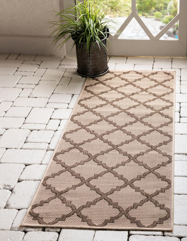 Unique Loom Beige Outdoor Trellis Runner - Stylish, Durable Rug Perfect For Patios, Walkways, And More! Beige  3126700-unique-loom