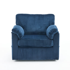 English Elm 33 Inch Oversized Swivel Corduroy Lounge Chair with Plush Chenille Cushioning and Support Springs Blue W1829P265013