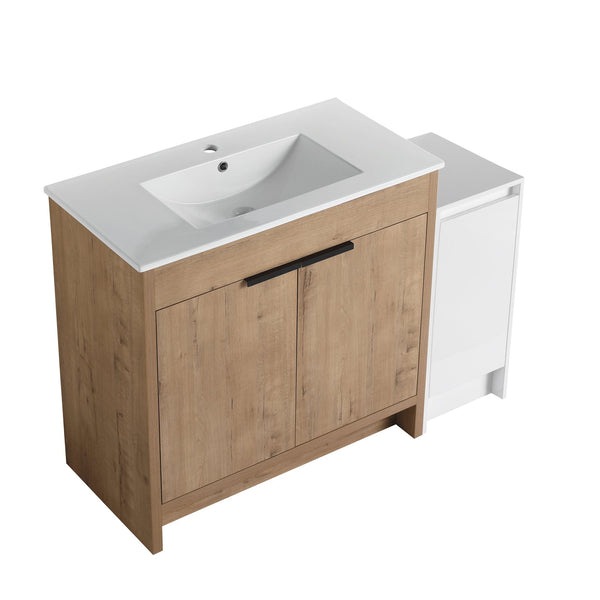 English Elm 48 Inch Freestanding Bathroom Vanity With Soft-Close Doors, Ceramic Sink & Ample Storage Space W999S00311