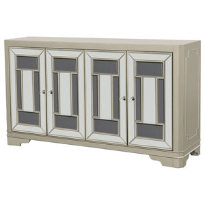 English Elm Adriane Glam Champagne 4-Door Accent Cabinet with Smoked Mirror, Silver Trim & Crystal Knobs B062P353473