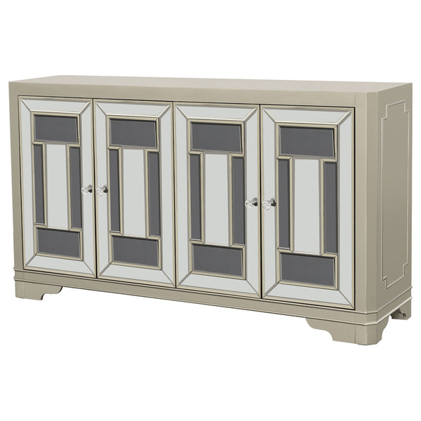 English Elm Adriane Glam Champagne 4-Door Accent Cabinet with Smoked Mirror, Silver Trim & Crystal Knobs B062P353473