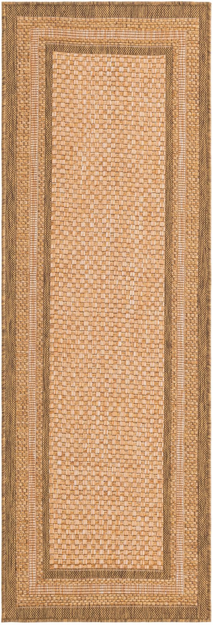 Unique Loom Tan Outdoor Border Collection 2' 2" X 6' 1" Runner Rug – Durable, Stylish, Perfect For Any Space Brown  3127198-unique-loom