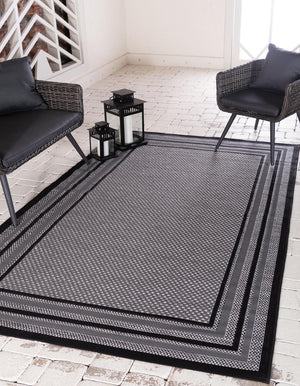 Unique Loom Brown Outdoor Border Rug – 3' X 5' Durable Design For Patios, Decks, And Garden Spaces Gray  3127207-unique-loom
