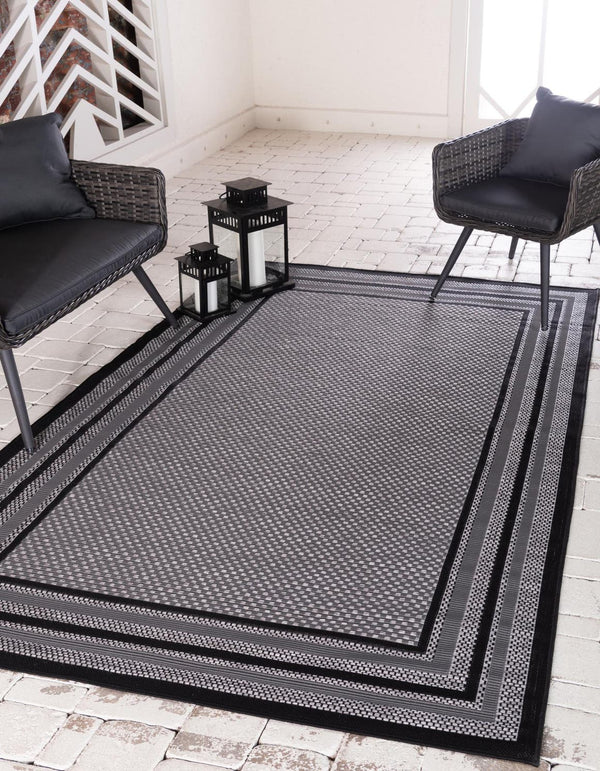 Unique Loom Brown Outdoor Border Rug – 3' X 5' Durable Design For Patios, Decks, And Garden Spaces Gray  3127207-unique-loom