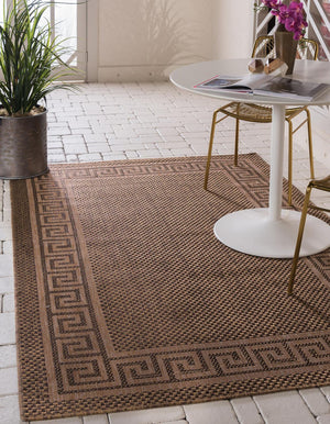 Unique Loom Brown Outdoor Border Rug – 3' X 5' Durable Design For Patios, Decks, And Garden Spaces Brown  3127230-unique-loom