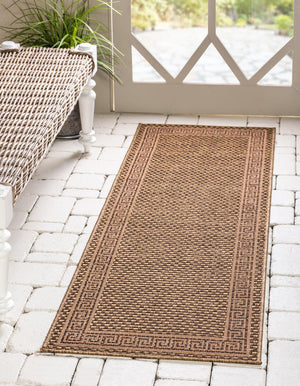 Unique Loom Brown Outdoor Border Rug – 3' X 5' Durable Design For Patios, Decks, And Garden Spaces Brown  3127229-unique-loom