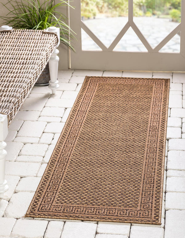 Unique Loom Brown Outdoor Border Rug – 3' X 5' Durable Design For Patios, Decks, And Garden Spaces Brown  3127229-unique-loom