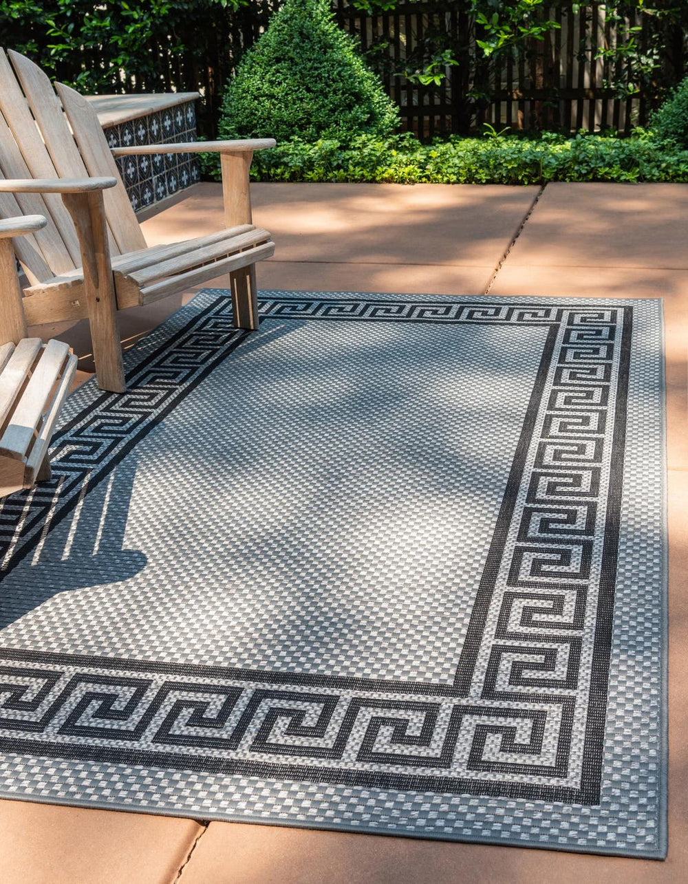 Unique Loom Brown Outdoor Border Rug – 3' X 5' Durable Design For Patios, Decks, And Garden Spaces Gray  3127239-unique-loom