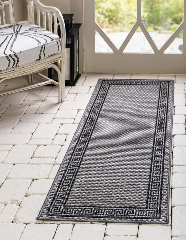 Unique Loom Brown Outdoor Border Rug – 3' X 5' Durable Design For Patios, Decks, And Garden Spaces Gray  3127238-unique-loom