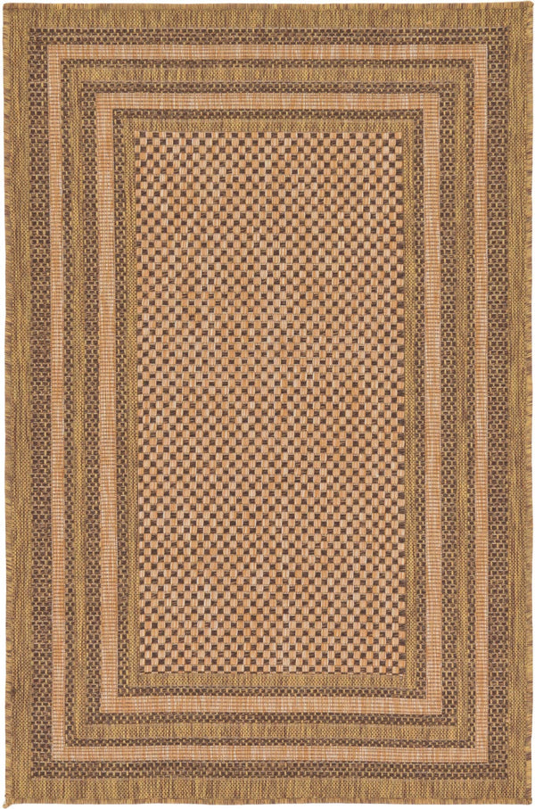 Unique Loom Light Outdoor Border Rug - Stylish 2'2"X3' Design Perfect For Entryways And Patios With Natural Charm Brown  3127470-unique-loom
