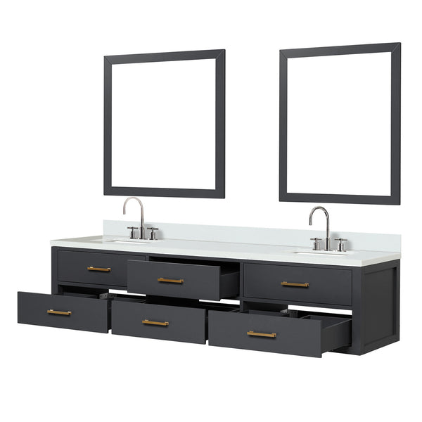 English Elm Black Double Bath Vanity Set With Cultured Marble Top, Chrome Faucets, & 36” Mirrors For Modern Elegance B2731S01842